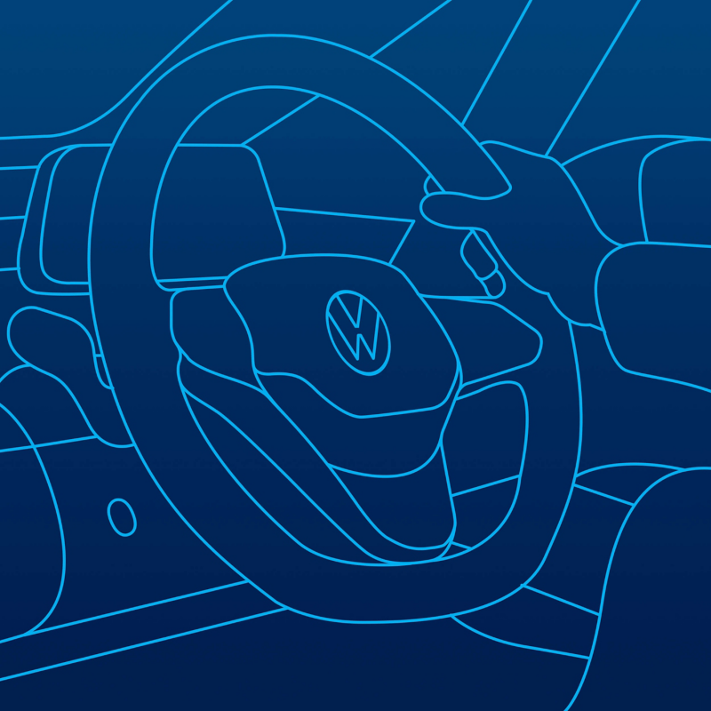 Illustration showing a hand on a steering wheel.