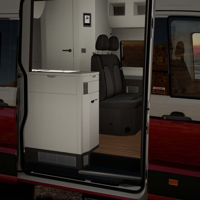 interior showing the front seats and space behind in the Grand California
