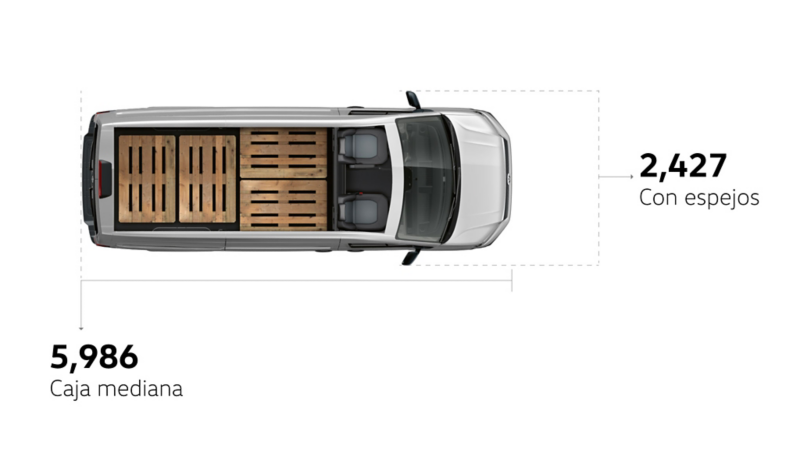 Diagrama de medidas del Nuevo Crafter Cargo Van, caja mediana, vista cenital