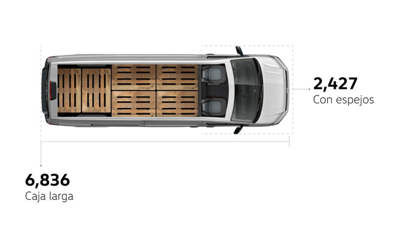 Diagrama de medidas del Nuevo Crafter Cargo Van, caja larga, vista cenital