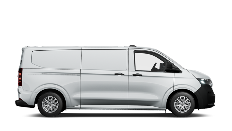 En vit VW Transporter i profil