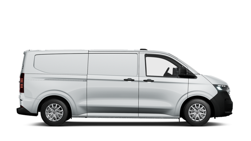 En vit VW Transporter i profil