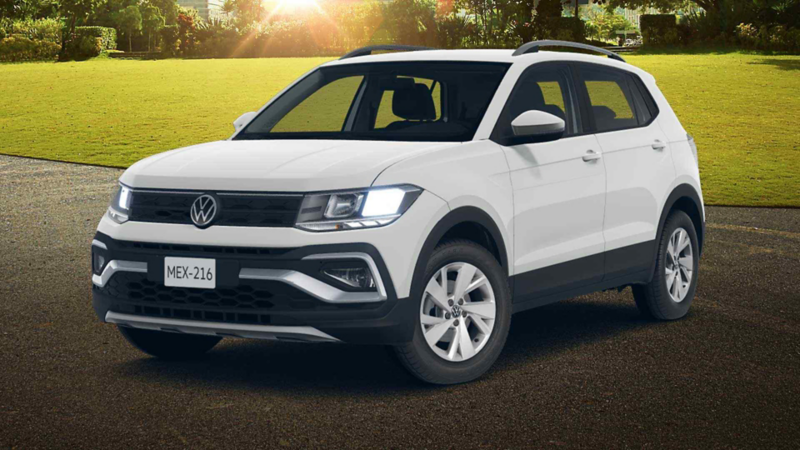 Camioneta Volkswagen Taigun 2025 color blanco con rieles en techo.