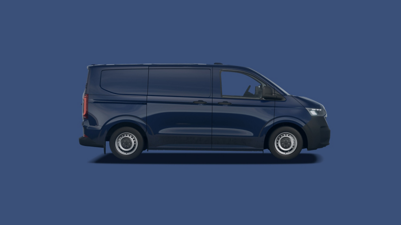 A VW Transporter against a plain blue background. 