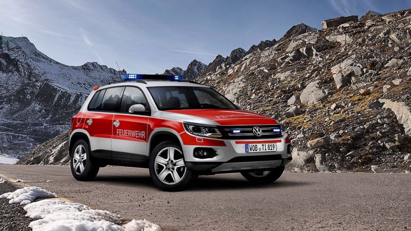 A VW emergency vehicle on a mountain road