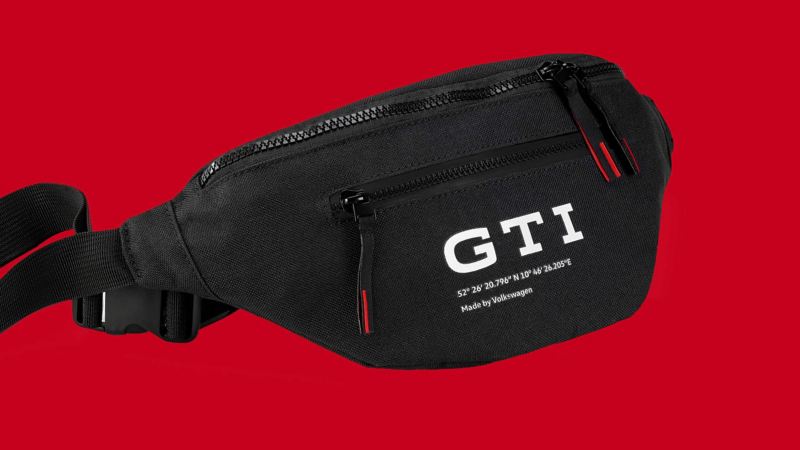 A black waist bag with GTI logo