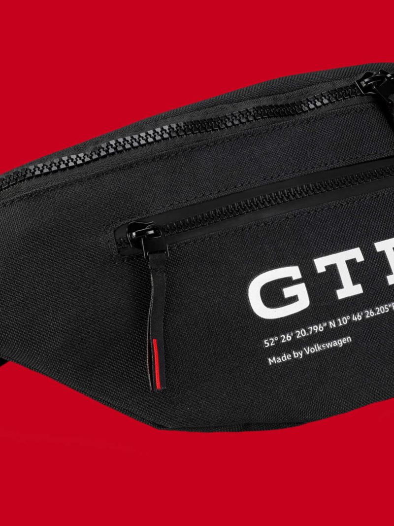 A black waist bag with GTI logo