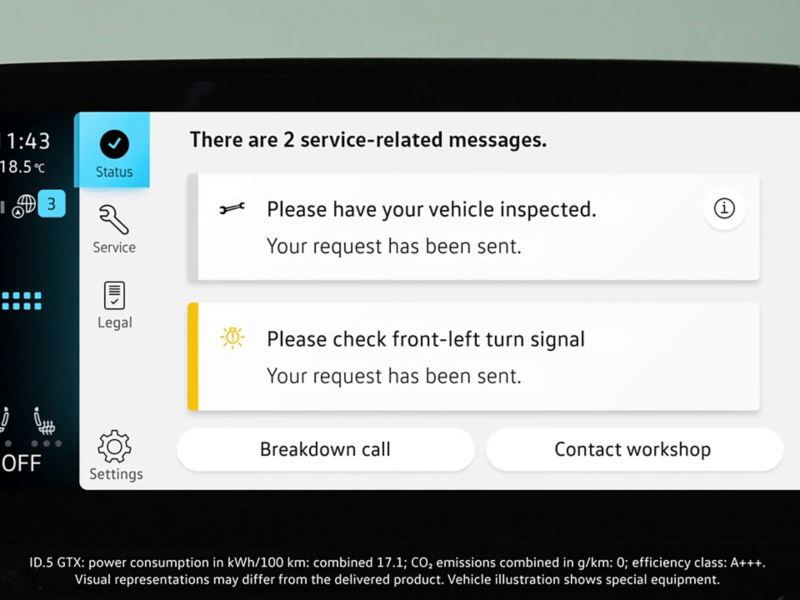 Image of the in-car screen displaying vehicle service information