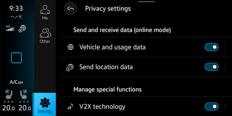 Image of a display – privacy settings