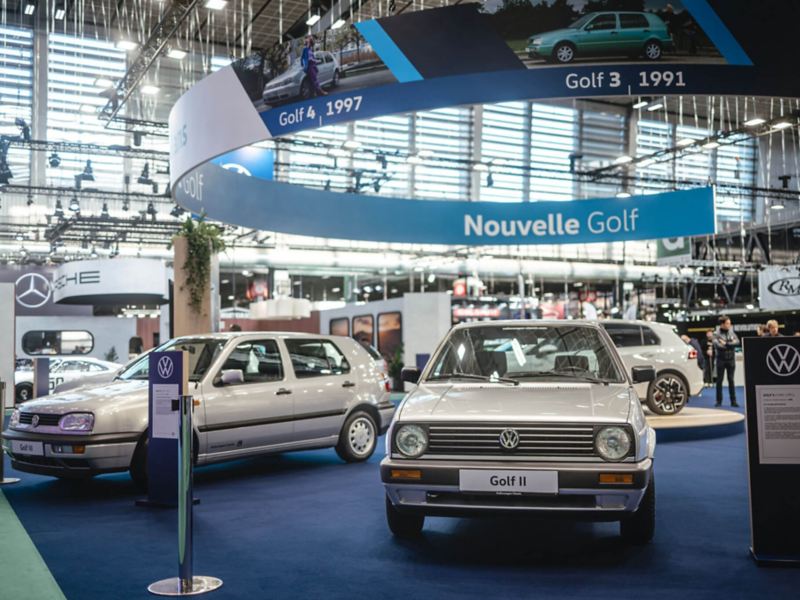 Les Golf 2 et 3, présentes sur le stand Volkswagen lors du salon Rétromobile 2024.
