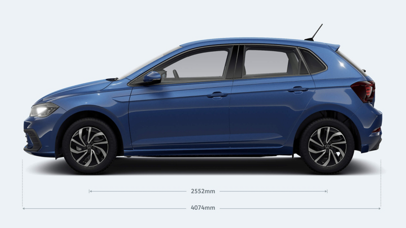 An image displaying the dimensions of a VW Polo