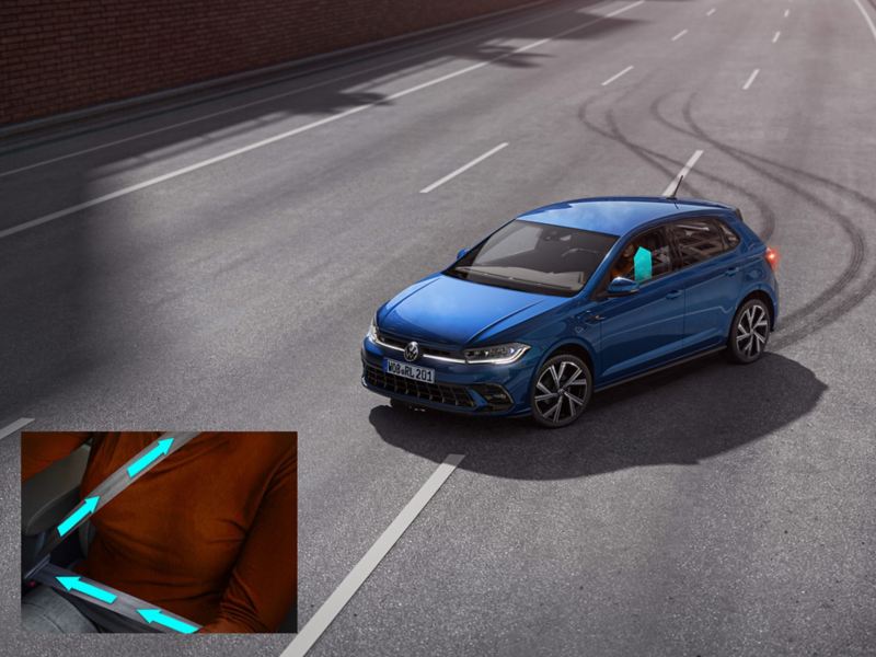 Graphic illustrating what happens when the occupant protection system is activated in the VW Polo.