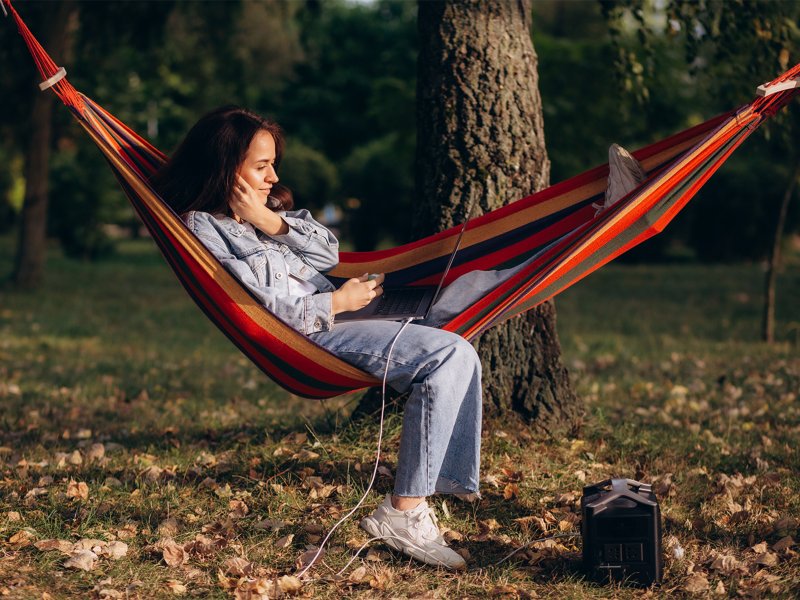 Working in the hammock.