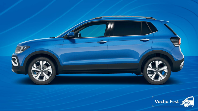 Volkswagen Taigun 2025. Vista lateral de SUV compacta en color exterior azul.