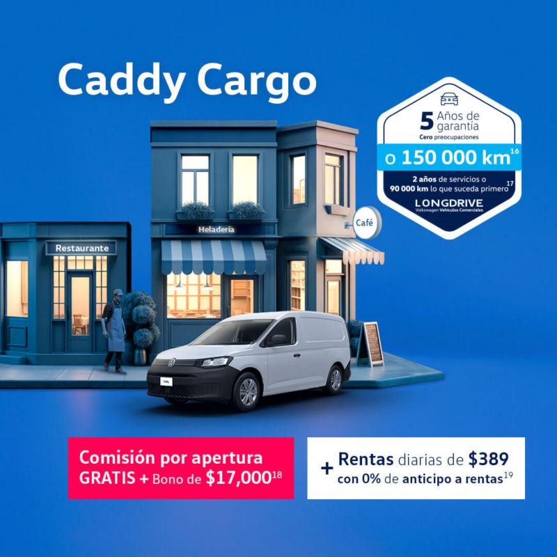 Estrena un Caddy Cargo con comisión por apertura GRATIS + Bono de $17 ,000