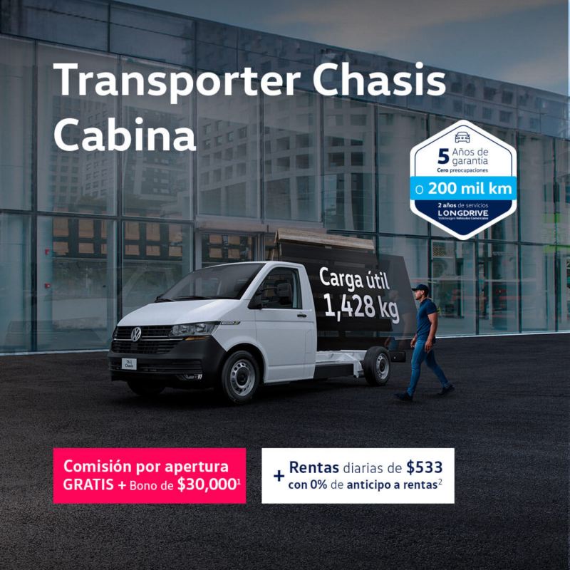 Compra un VW Transporter Chasis con comisión por apertura gratis y bono de $30,000