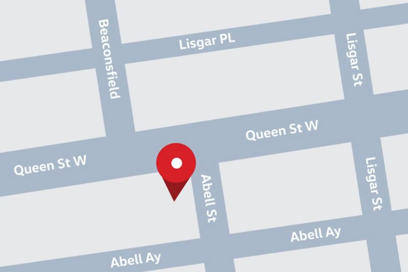 La carte affiche l'endroit situé au 1149 Queen St W, Toronto, ON.