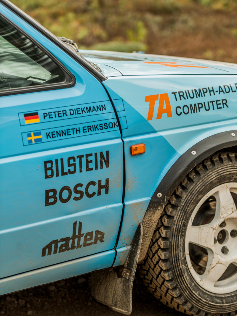 Replika av Kenneth Erikssons rally-Golf, närbild.