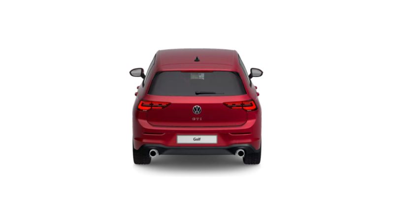Volkswagen Golf 8 GTI rojo visto de atrás sobre fondo blanco