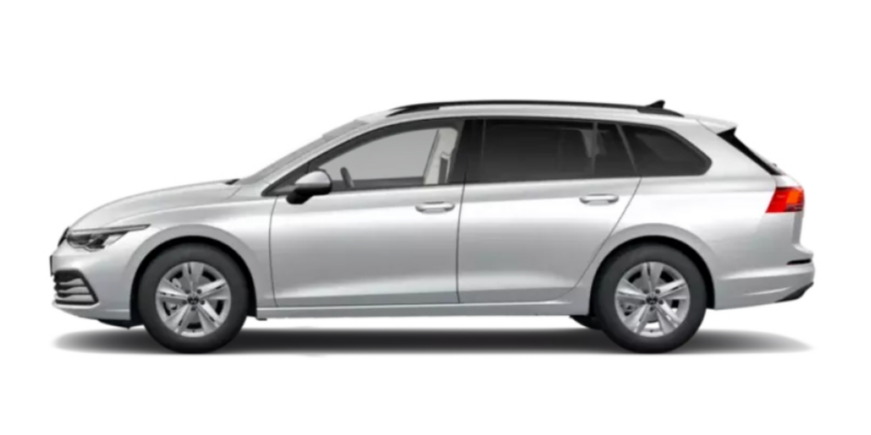 Un Volkswagen Golf Variant de color gris metalizado vista lateral