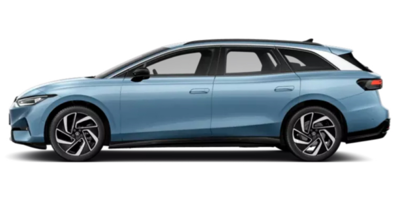 Un Volkswagen ID.7 Tourer de color azul vista lateral