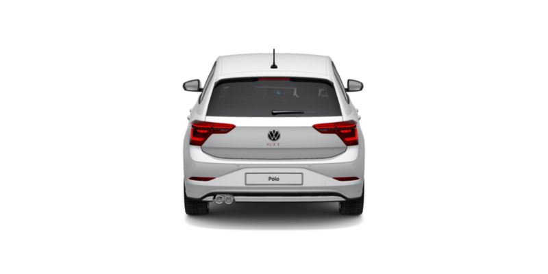 Volkswagen Polo GTI blanco visto de atrás sobre fondo blanco