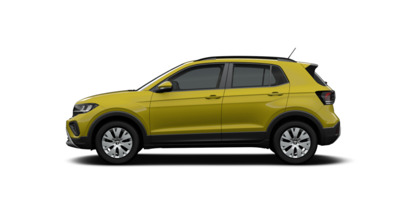 Volkswagen T-Cross de color amarillo vista lateral