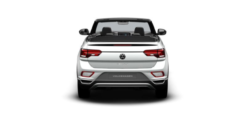 Volkswagen T-Roc Cabrio blanco visto de atrás sobre fondo blanco