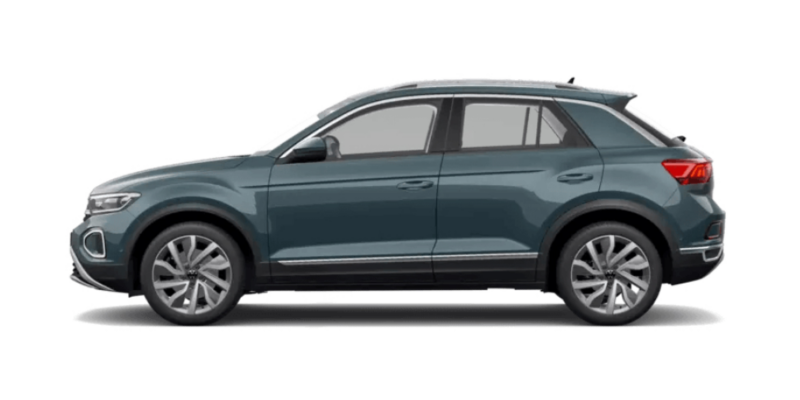 Volkswagen T-Roc de color azul vista lateral