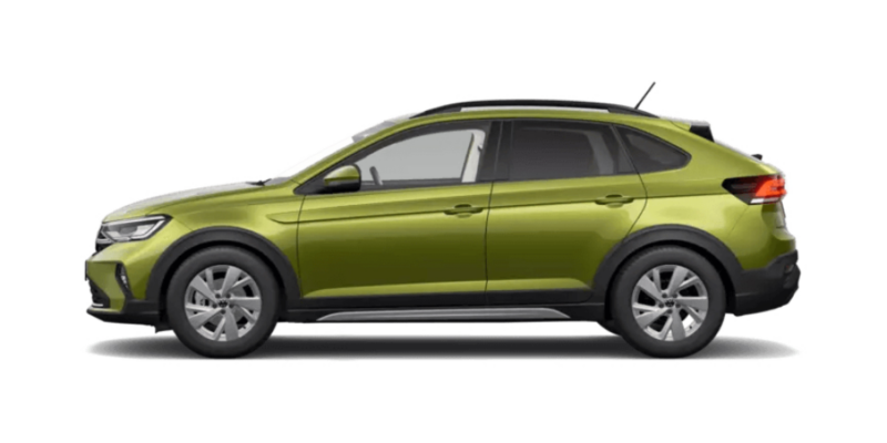 Volkswagen Taigo visto de costado sobre fondo blanco