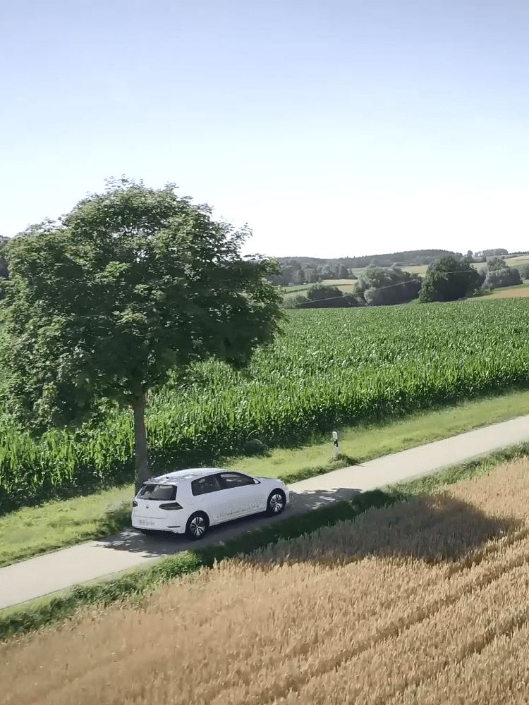 An electric car on a rural road