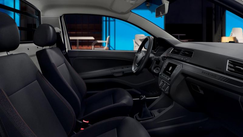 Asientos cómodos y resistentes con vestiduras de tela en el Pick Up Volkswagen Saveiro 2022