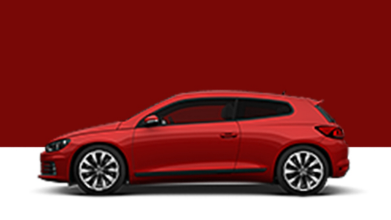Side view of a Volkswagen Scirocco on a red background