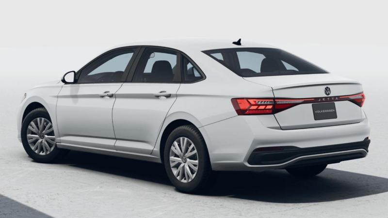 Jetta Trendline de Volkswagen. Vista trasera de sedán color blanco para 5 personas.