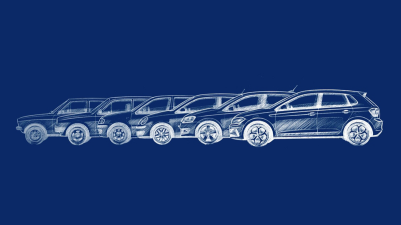 Dibujos de las diversas generaciones de Volkswagen Polo a lo largo de 50 años.