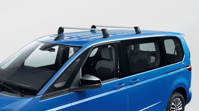 Blue VW Multivan with roof rails