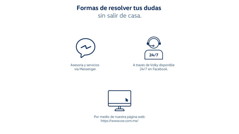 Servicio al cliente y asesoría Volkswagen a través de Messenger, Facebook y sitio web durante contingencia
