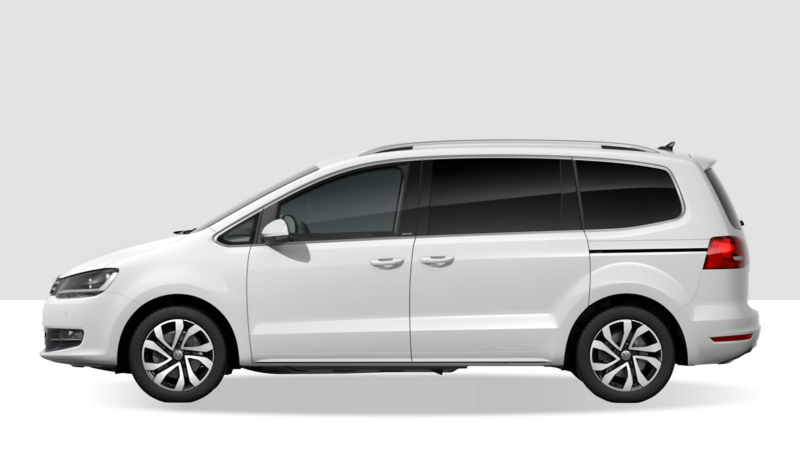 Side view of a white VW Sharan on a white background