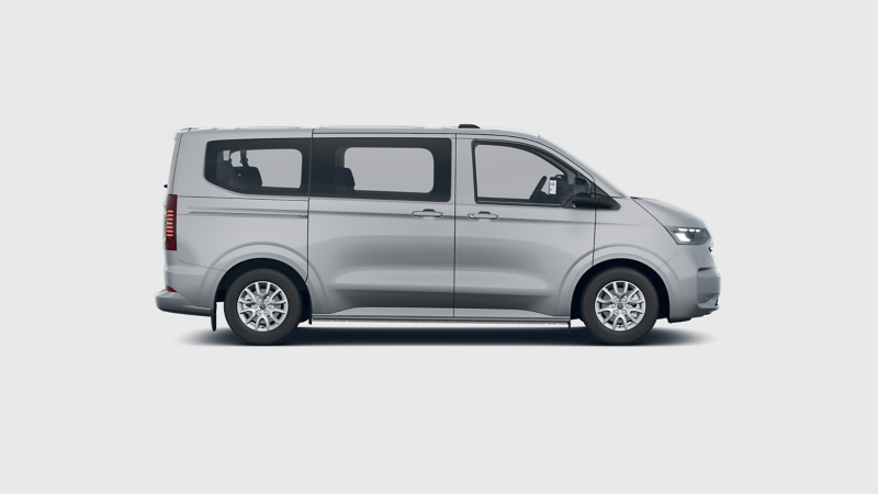 A VW Transporter Shuttle against a plain grey background. 