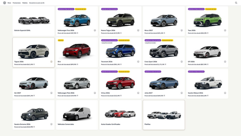 Smart Offer con promociones y beneficios disponibles para un modelo Volkswagen.