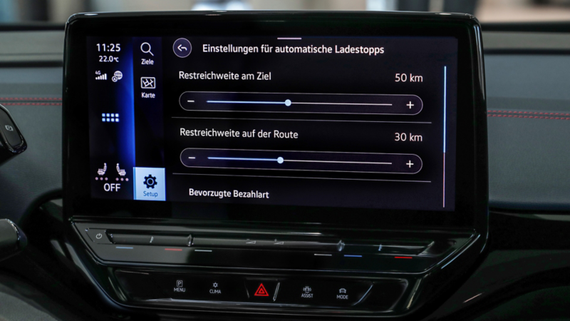 Ansicht der Einstellungen für automatische Ladestopps
