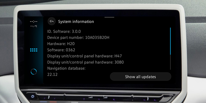 Close up image of the vehicle infotainment screen in the cockpit. 