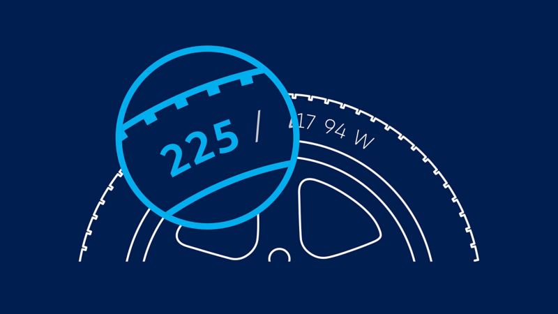 Illustration of the tyre labelling: tyre width in millimetres