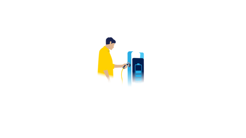Illustration de la manière de brancher le câble de recharge dans la station de recharge.
