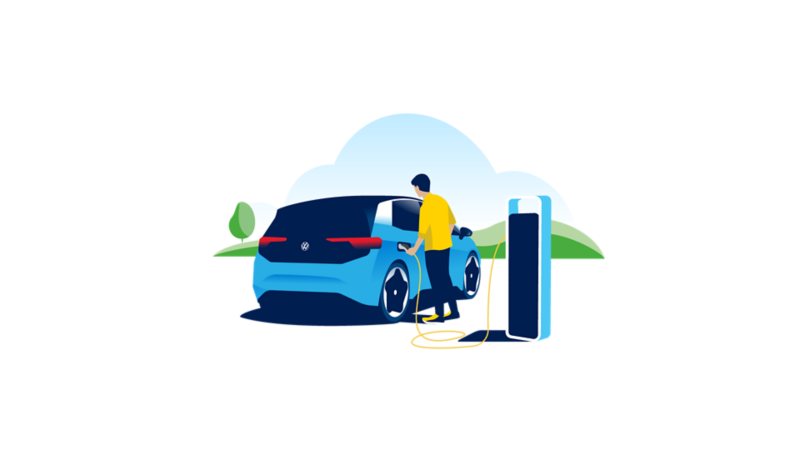 Ilustración que muestra cómo conectar el cable de carga al vehículo.
