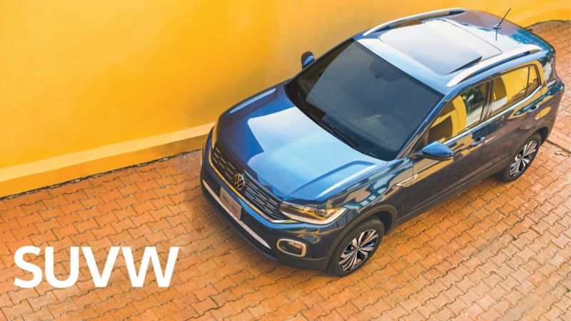 T-Cross 2022, camioneta Volkswagen en color azul. Vista cenital de SUVW. 