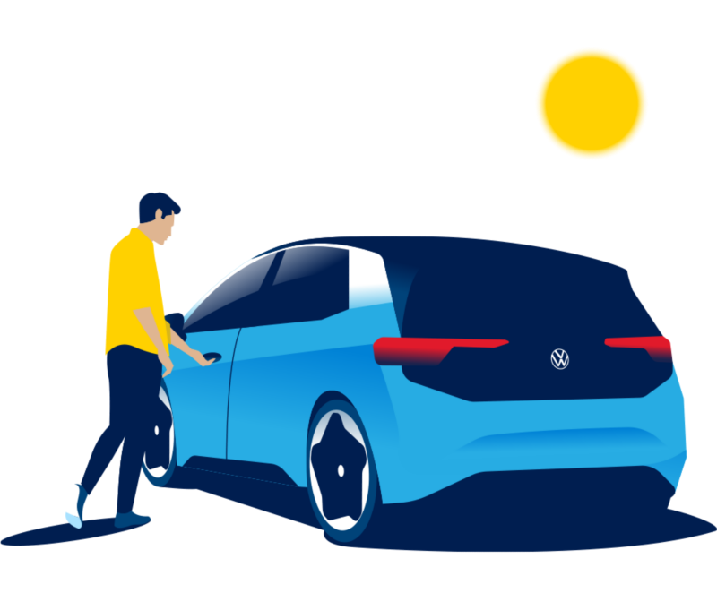 Un uomo apre la portiera della Volkswagen ID.3