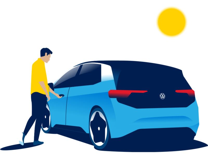illustrazione grafica di un uomo che apre la portiera della Nuova Volkswagen ID.3