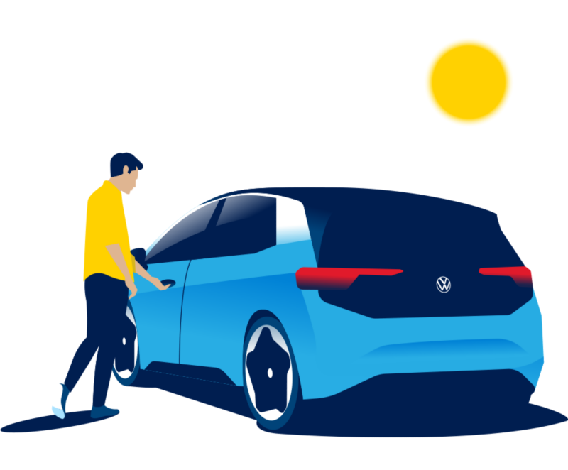 illustrazione grafica di un uomo che apre la portiera della Nuova Volkswagen ID.3