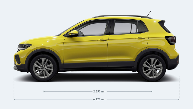 A graphic of the dimensions of a VW T-Cross